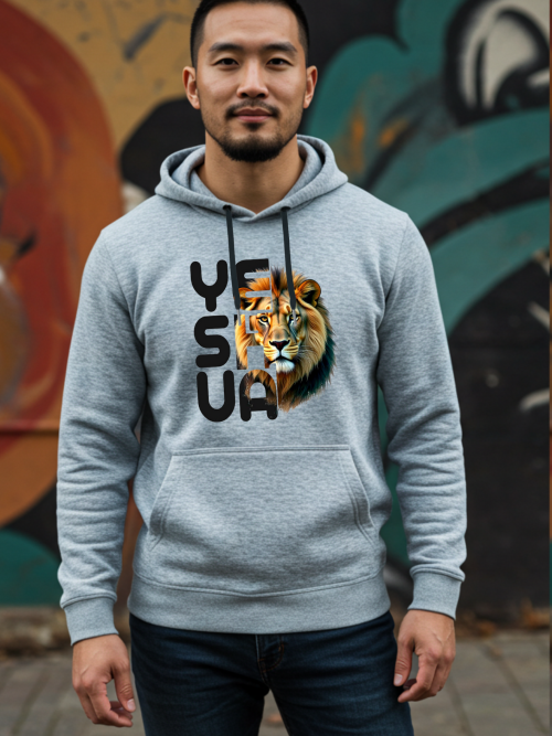 Moletom Canguru "Yeshua Leão de Judá" - Cinza