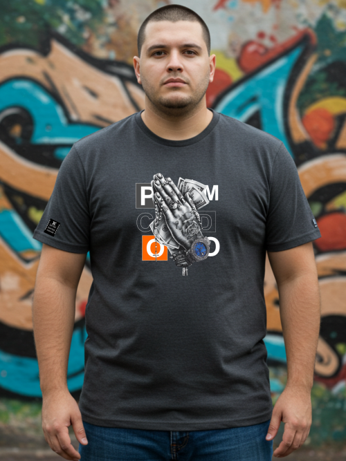 Camiseta Masculina Pray Money God Charcoal