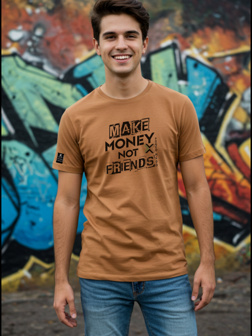 Camiseta 'Make Money Not Friends' - Marrom Terroso