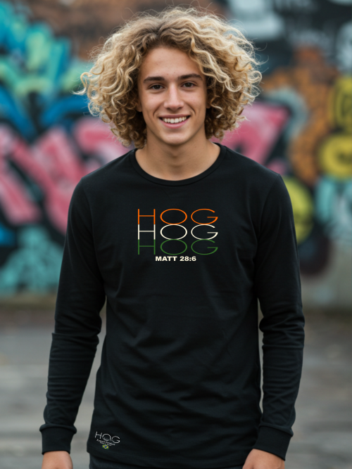 Camiseta Manga Longa Masculina HOG Tripla Matt 28:6 Cristã Premium